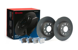 Ford Mustang Brake Pads + Rotors - Rear - R1 Concepts - Drill & Slot Rotors + Perf Sport Pads - `05-`14